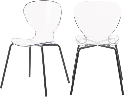 Vista 9 de Meridian Furniture Clarion Collection Modern - Silla de comedor apilable de policarbonato Lucite contemporánea con patas de metal resistentes, juego