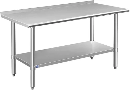 Vista 68 de ROCKPOINT Mesa de acero inoxidable para preparación y trabajo, 14x24 pulgadas; mesa de cocina comercial de metal NSF resistente con estante inferior