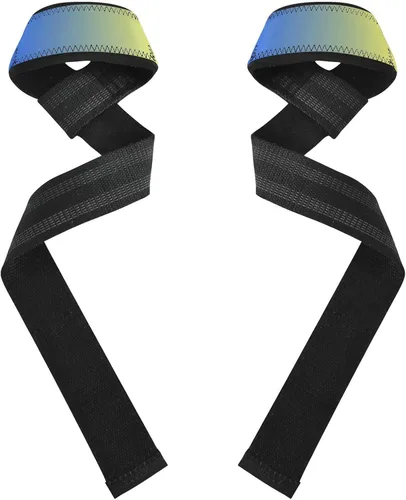Vista 2 de Yellow Blue Gradient Lifting Wrist Straps 26" Anti Slip Pair of Gym Straps for Weightlifting, Bodybuilding, Powerlifting, Strength Training
