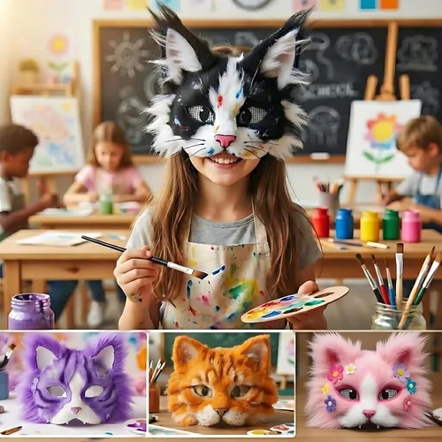 Vista 4 de MAELSTROM 10PCS Cat Masks Therian Mask White Blank Animal Mask Base Halloween Costume Masquerade for Holiday Party