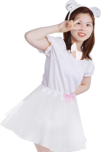 Vista 5 de Jmkcoz Disfraz de animal para niños, diadema de orejas de oveja blanca, lazo y cola, accesorios de tutú para Halloween, fiesta de cosplay