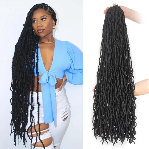 Vista 28 de Leeven Nuevas Trenzas de Ganchillo de Cabello con Locs Falsos Suaves de 24 Pulgadas de Largo Locs de Diosa Desgastados 6 Paquetes Negro Natural