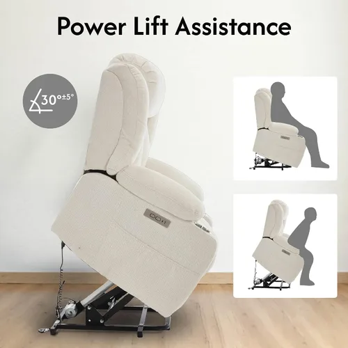 Vista 7 de FLEXISPOT Silla reclinable eléctrica con masaje y calor, silla elevadora de un solo motor, tapicería de tela de felpilla, USB/tipo C, portavasos