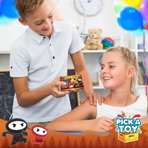 Vista 7 de PICK A TOY Juguetes ninja para niños y niñas, suministros de recuerdos de fiesta, ninjas voladores elásticos, 12 piezas, juguetes de tirachinas