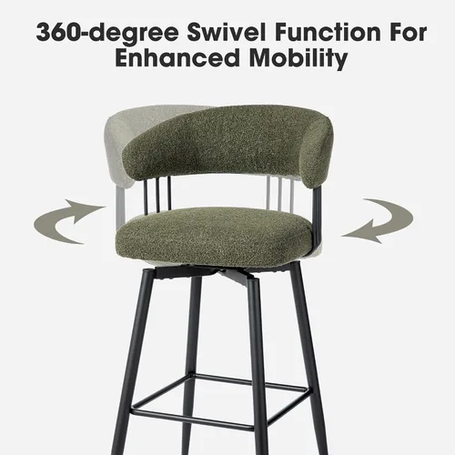 Vista 3 de Glitzhome Juego de 2 taburetes de bar giratorios de 31.5 pulgadas de altura de asiento, modernos taburetes de bar de tela verde cazador de mediados