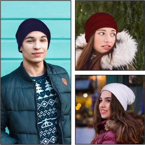 Vista 5 de Omechy. - Gorro de punto para hombre de invierno, gorro cálido.