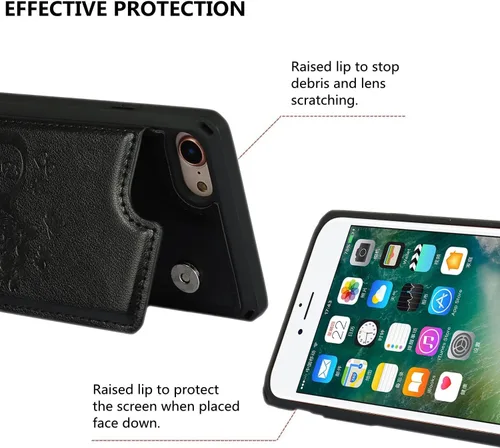 Vista 4 de iCoverCase Funda compatible con iPhone SE 2022/SE 2020/7/8 con soporte para tarjetas, funda tipo cartera para mujer, con bloqueo RFID en relieve