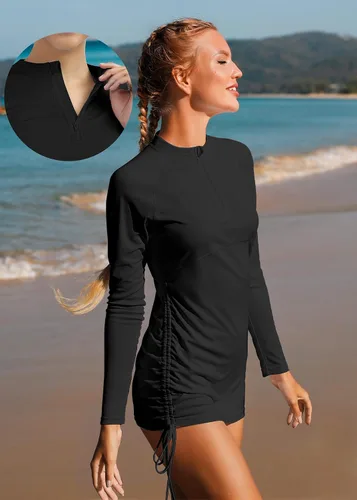 Vista 6 de Ewedoos - Camisas de baño con protección solar UPF 50+ contra salpullido para mujer, ropa de natación con protección solar SPF, camisas de manga