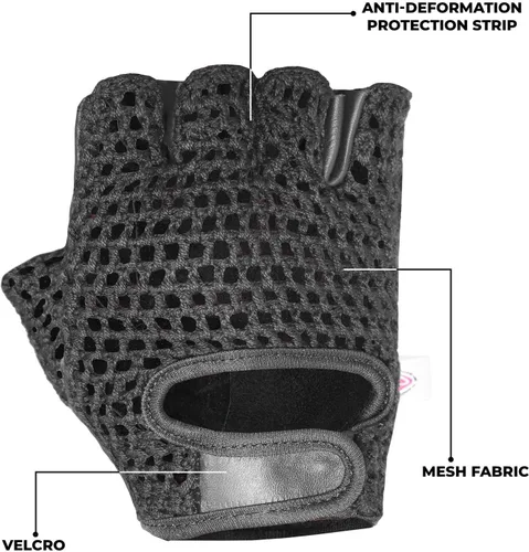 Vista 3 de Levantamiento de pesas de malla de cuero real gimnasio entrenamiento fitness conducción silla de ruedas guantes negros
