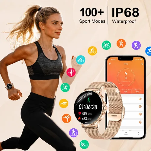 Vista 4 de Efolen Relojes inteligentes para mujer, responder/hacer llamadas, reloj inteligente de 1.27 pulgadas para monitor de frecuencia cardíaca, monitor