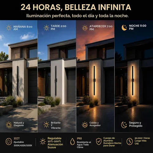 Vista 8 de 2Pack Modern Outdoor Wall Lights Dimmable,23.6" Linear Led Exterior Wall Light,3CCT, Aluminum& PC,IP65-Waterproof, Long Exterior Lighting Fixtures