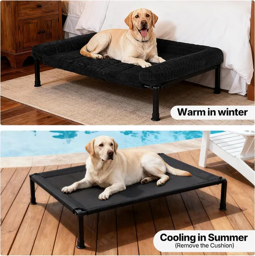 Vista 4 de Veehoo Cama Elevada para Perros de Tamaño Grande con Cojín Reforzado de Felpa Esponjosa, Cama Sofá Ortopédica Lavable para Perros, Catre Elevado