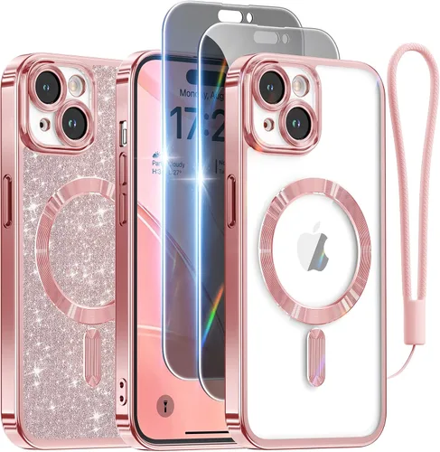 Vista 40 de Meifigno - Funda diseñada para el iPhone 16 Pro de 6.3", [Tarjeta de purpurina y correa para la muñeca] [Compatible con MagSafe]