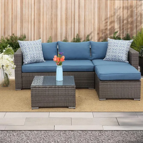 Vista 3 de Wisteria Lane Sofá de 2 piezas sin brazos para patio, muebles seccionales de mimbre para exteriores con cojín, sofás de dos plazas adicionales