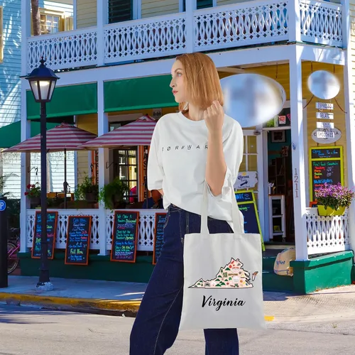 Vista 7 de BLUPARK Virginia Locale Tote Bag Born in Virginia Gift Bolsa de compras de viaje Virginia Map Regalo