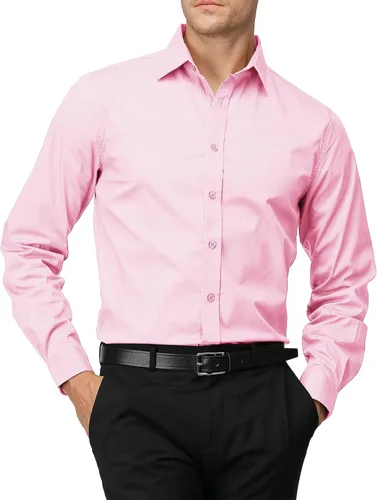 Vista 10 de H2H Camisas de vestir ajustadas para hombre, elásticas, de manga larga, básicas, formales, lisas, informales, para negocios, camisas con botones