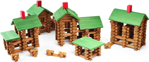 Vista 5 de SainSmart Jr. Juego de 450 piezas de cabaña de madera para niños pequeños, kit de construcción clásico STEM con bloques de troncos de madera