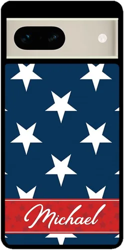 Vista 2 de Funda de goma negra personalizada con estrellas rojas, blancas y azules, compatible con Google Pixel 10, 10 Pro, 10 Pro XL, 9a, 9 Pro, Pixel 9