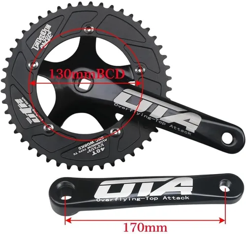 Vista 2 de CYSKY Juego de Bielas de Una Sola Velocidad E-Bike 170mm 130 BCD 48T/53T/56T/58T/60T Juego de Bielas Cónico Cuadrado para Bicicleta Plegable E-Bike