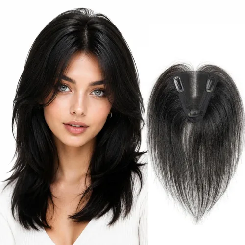 Vista 8 de Anemone Extensiones de cabello humano de encaje tejido a mano con clip en extensiones naturales brasileñas para mujer, cubierta recta para pérdida 7