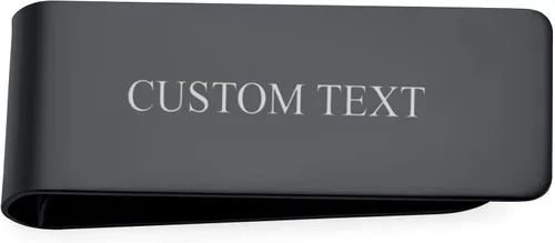 Vista 5 de Personalizado de dos tonos negro gris amplio fuerte cráneo, estrella ninja, dragón hombres clip tarjeta titular regalo padre grabado con láser negro
