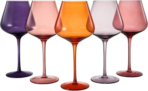 Vista 10 de Colors of Love - Juego de 6 copas de vino de cristal rosa y rojo de San Valentín, estilo italiano, elegante estilo italiano, cristalería de 24
