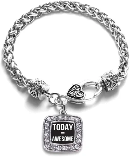 Vista 111 de Pulsera de dijes cuadrados de plata con joyería de circonita cúbica