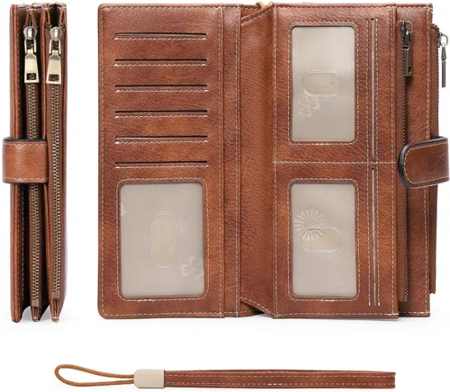 Vista 8 de GOIACII Carteras para Mujer de Gran Capacidad Portador de Tarjetas de Crédito Cartera Rfid Mujer Doble Cremallera Bolsillo Cuero Bifold para Damas