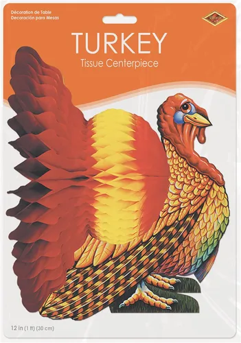 Vista 8 de Beistle Centro de mesa de papel de seda de pavo para fiesta de Acción de Gracias, otoño, cosecha, decoración del hogar, Pkg/1