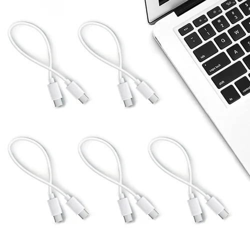 Vista 3 de Paquete de 5 cables cortos USB C a USB C de 12 pulgadas, color blanco