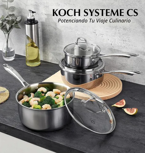 Vista 9 de KOCH SYSTEME CS Triply - Juego de cacerolas de acero inoxidable de 1 cuarto de galón, 2 cuartos y 3 cuartos de galón de acero inoxidable con tapa