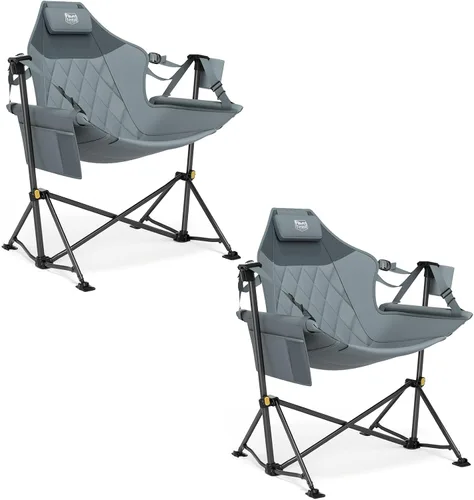 Vista 10 de TIMBER RIDGE Silla de camping hamaca con respaldo ajustable, hamaca plegable resistente que soporta 300 libras, silla hamaca portátil para camping