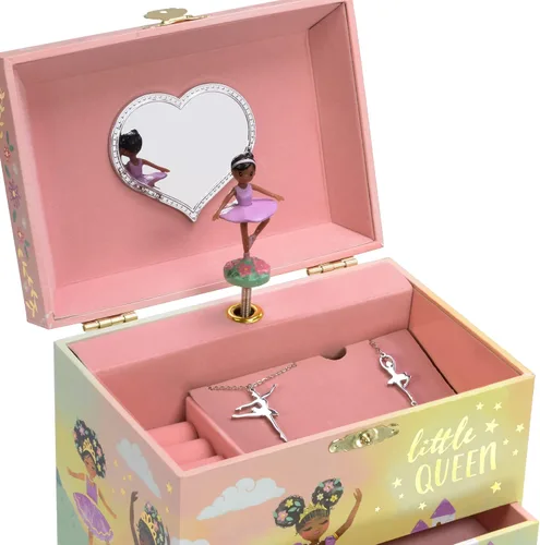 Vista 3 de Jewelkeeper Caja de música de bailarina y juego de joyas para niñas pequeñas 3 regalos de bailarina para niñas diseño de reina pequeña caja