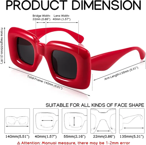 Vista 6 de FEISEDY Lindas gafas de sol cuadradas infladas para mujeres y hombres, modernas de gran tamaño, marco grueso, divertidas sombras estéticas B9097