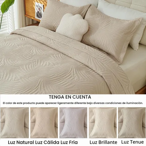 Vista 5 de Cmfshape Juego de edredón beige tamaño Queen – Ropa de cama ligera de hoja de palmera, edredón crema neutro, juego de edredón beige Queen y opción