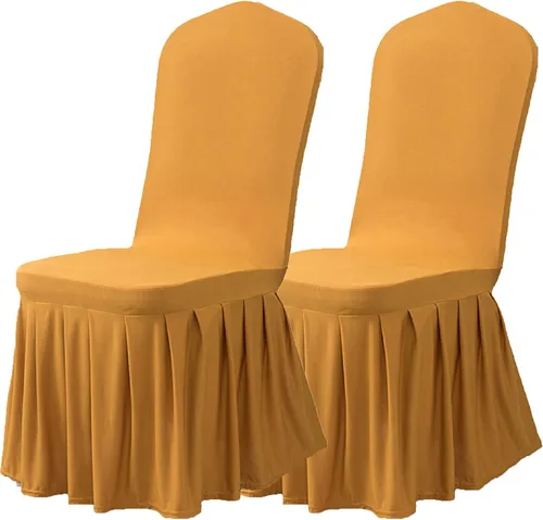 Vista 11 de Dimatic Juego de 2 fundas elásticas para sillas de comedor, fundas Parsons con falda, de elastano súper ajuste, funda protectora de asiento para Azul