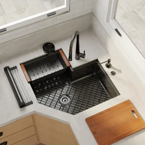 Vista 7 de Strictly Sinks Fregadero de Cocina Esquinero de 30 Pulgadas Bajo Encimera – Fregadero Mariposa Bajo Encimera de Acero Inoxidable Calibre 16