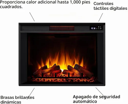 Vista 8 de Real Flame Kennedy Grand Corner Chimenea eléctrica con repisa para sala de estar o dormitorio, calentador reemplazable, efecto realista de troncos