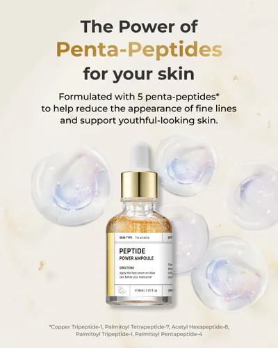 Vista 8 de BOM COSMETICS - Ampolla Peptide Power de 1.01 onzas líquidas, péptido penta-péptido con hilo de oro de 24 quilates y oro puro 99% para aumentar