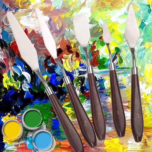 Vista 5 de Juego de 5 cuchillos de pintura para artistas, cuchillos de pintura de acero inoxidable, espátula, cuchillo, accesorios de pintura al óleo, juego