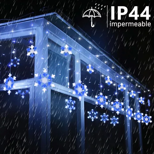Vista 3 de Luces de Copo de Nieve de Navidad, 10.66 pies, 168 Luces LED de Carámbanos para Exteriores con 14 Gotas, 8 Modos Impermeables Conectables