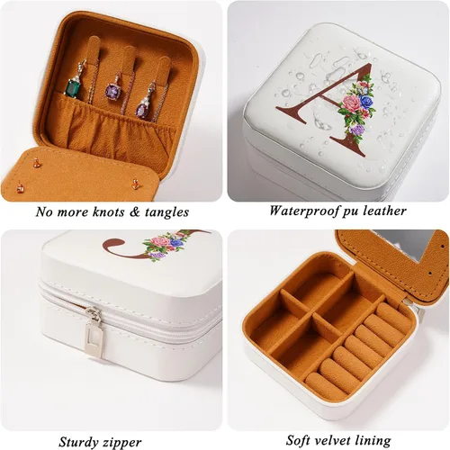 Vista 3 de Yesteel Joyero con inicial, organizador de joyas, cajas de joyería para viajes, mejores amigas, regalos de cumpleaños para mujeres, regalos