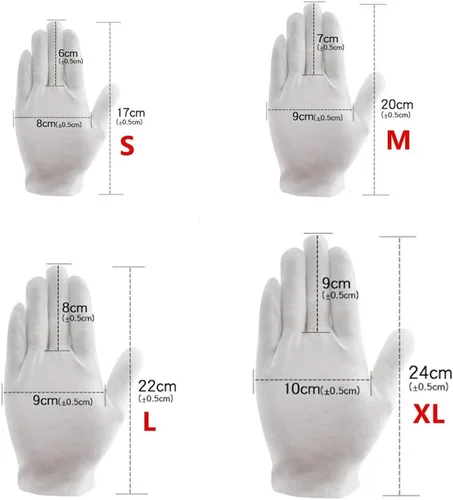Vista 2 de DH - 12 pares de guantes de algodón blanco suaves, guantes de trabajo elásticos para inspección de joyas