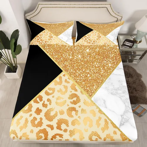 Vista 9 de Manfei Sábana bajera ajustable de piel de animal, tamaño individual, funda de cama con estampado de cebra de leopardo con 1 funda de almohada, juego
