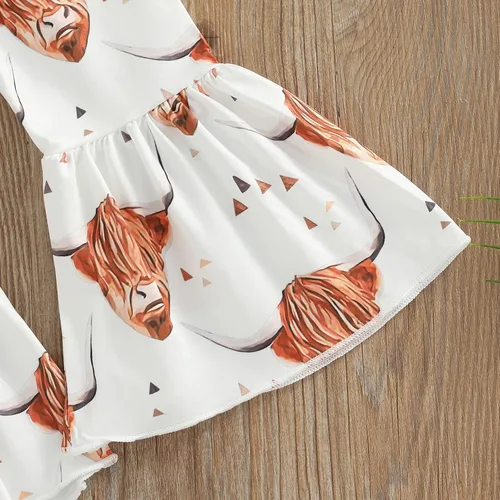 Vista 13 de fhutpw Conjunto de camiseta de manga corta con estampado de vaca y pantalones acampanados de dibujos animados para niñas