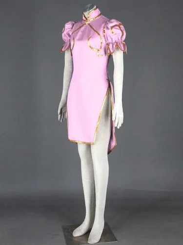 Vista 9 de YOUYICOS Talla de EE. UU. Rosa Cheongsam Chun Li Cosplay Disfraces Traje de mujer