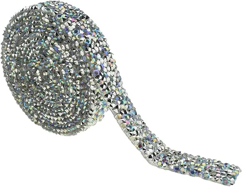 Vista 11 de Hahiyo Cinta de diamantes de imitación de cristal, pegamento térmico, reutilizable, elástico, rollo de malla brillante, 1 yarda, palo de planchar