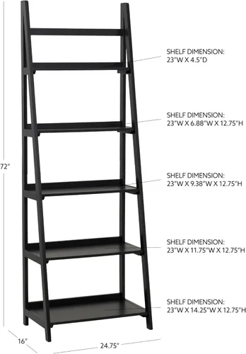 Vista 3 de Linon Melissa - Estantería de madera negra con cinco estantes Negro