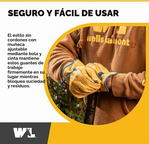 Vista 4 de Wells Lamont Guantes de trabajo de cuero HydraHyde sin cordones para hombre