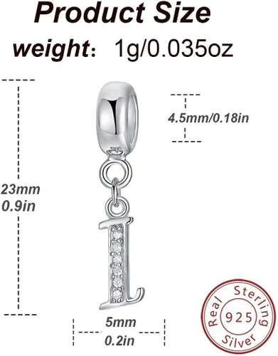 Vista 2 de Abalorio de plata de ley 925 con letras de la A a la Z, dije de letras K, dije de aniversario de Navidad para pulsera de abalorios